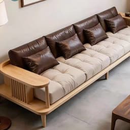 Ghế sofa gỗ tự nhiên đệm nỉ, da VUADECOR VS90 2