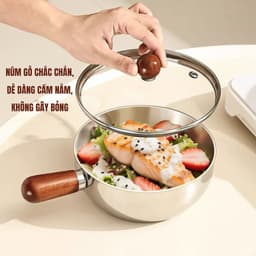 Bát/tô inox kiểu Nhật nồi inox 17cm có tay cầm bằng gỗ và nắp đậy dùng để nấu mì hâm nóng sữa phù hợp cho bếp gas và bếp 5