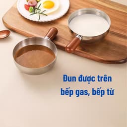Bát/tô inox kiểu Nhật nồi inox 17cm có tay cầm bằng gỗ và nắp đậy dùng để nấu mì hâm nóng sữa phù hợp cho bếp gas và bếp 6