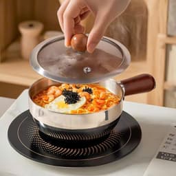 Bát/tô inox kiểu Nhật nồi inox 17cm có tay cầm bằng gỗ và nắp đậy dùng để nấu mì hâm nóng sữa phù hợp cho bếp gas và bếp 3