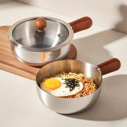 Bát/tô inox kiểu Nhật nồi inox 17cm có tay cầm bằng gỗ và nắp đậy dùng để nấu mì hâm nóng sữa phù hợp cho bếp gas và bếp 2