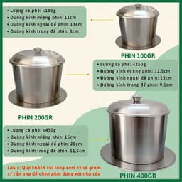Phin pha cà phê inox 430 lớn 100g, 200g, 400g cứng cáp, dùng bền, phù hợp cho quán cf, xe đẩy, gia đình Mixmore 5