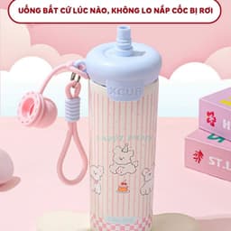 Bình giữ nhiệt XCUP KITTY Có ống hút mới, INOX 316, dung tích 600ml, dành cho học sinh, sinh viên 4