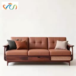 Ghế sofa gỗ phối mây đệm nỉ có hộc để đồ VUADECOR VS98 1