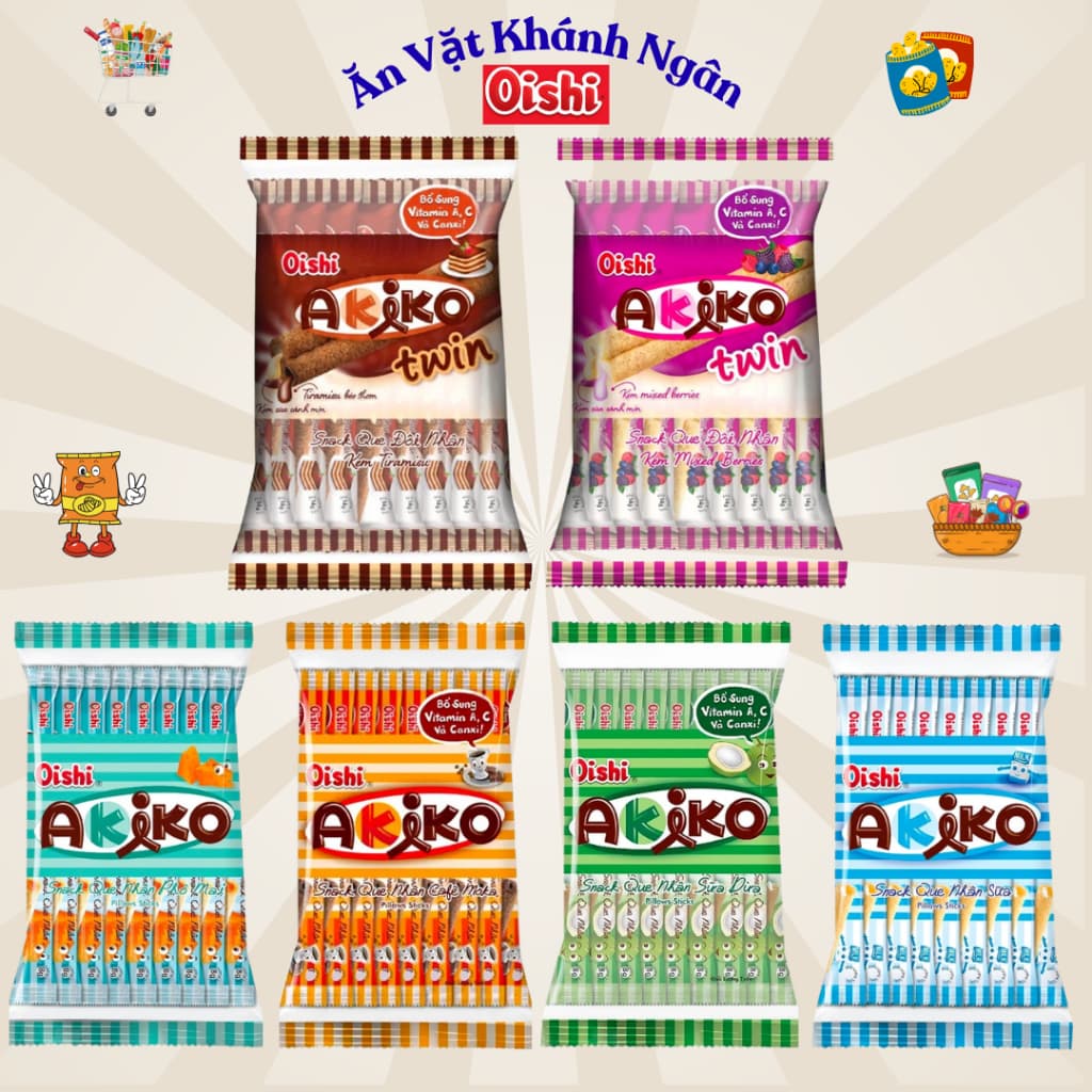 Snack que nhân kem Akiko Oishi đủ vị gói 140g - HÀNG CHÍNH HÃNG