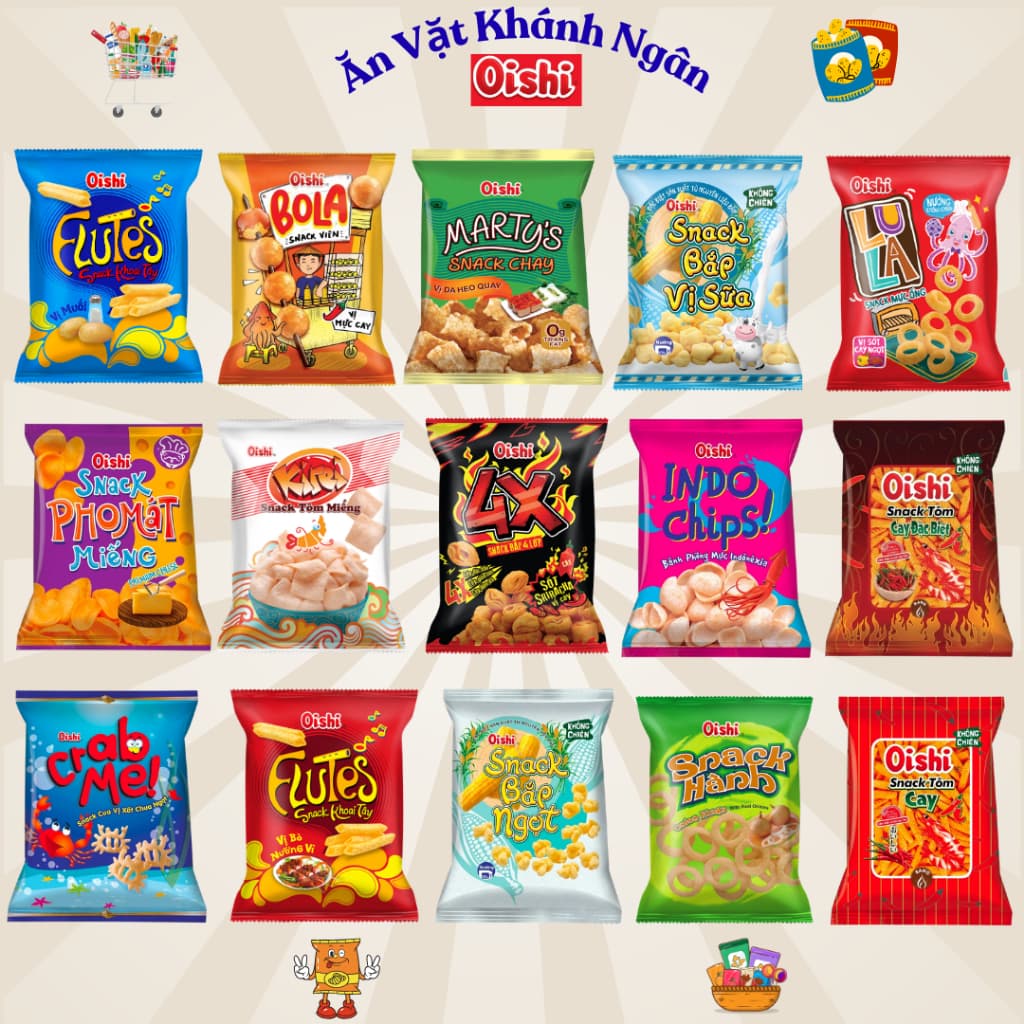 Combo Bim Bim Oishi Đủ Vị (Gói 33gr)- HÀNG CHÍNH HÃNG