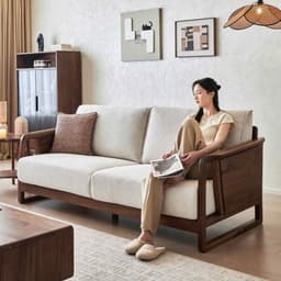 Ghế sofa gỗ tự nhiên đệm nỉ, da VUADECOR VS100 6