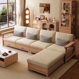 Ghế sofa gỗ tự nhiên đệm nỉ, da có ngăn kéo VUADECOR VS102 3