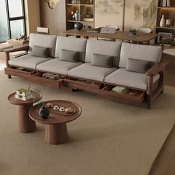 Ghế sofa gỗ tự nhiên đệm nỉ, da có ngăn kéo VUADECOR VS102 2