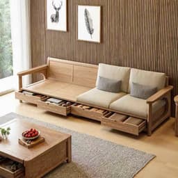 Ghế sofa gỗ tự nhiên đệm nỉ, da có ngăn kéo VUADECOR VS102 7