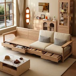 Ghế sofa gỗ tự nhiên đệm nỉ, da có ngăn kéo VUADECOR VS102 5