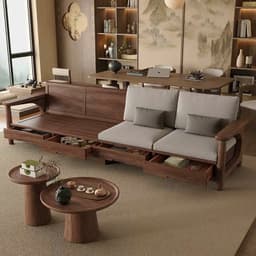 Ghế sofa gỗ tự nhiên đệm nỉ, da có ngăn kéo VUADECOR VS102 8