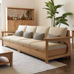 Ghế sofa gỗ tự nhiên đệm nỉ, da có ngăn kéo VUADECOR VS102 6