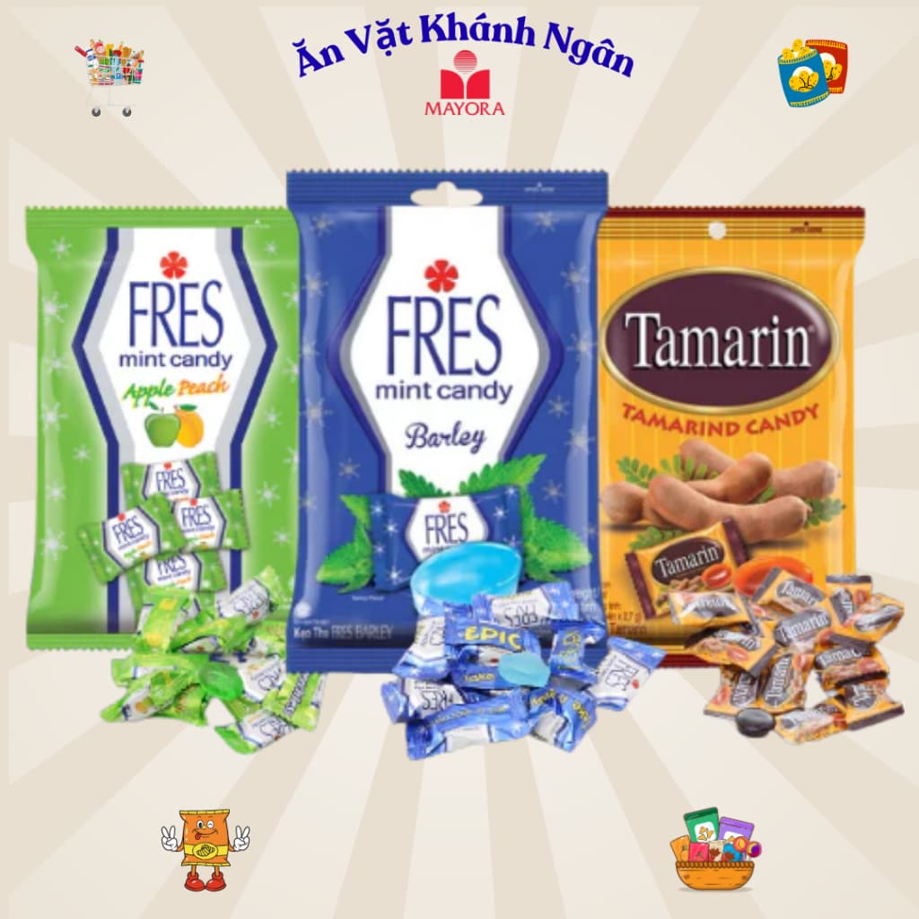 Kẹo FRES bạc hà, táo 150g, Kẹo Me Tamarin 135g- HÀNG CHÍNH HÃNG