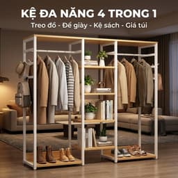 HOF Kệ treo quần áo nhiều tầng kèm kệ để đồ khung thép đa năng đặt sàn dùng cho phòng ngủ 2