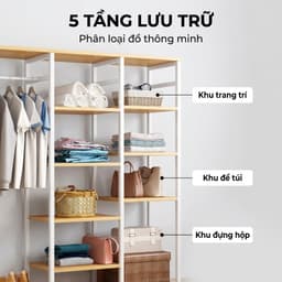 HOF Kệ treo quần áo nhiều tầng kèm kệ để đồ khung thép đa năng đặt sàn dùng cho phòng ngủ 6