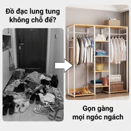 HOF Kệ treo quần áo nhiều tầng kèm kệ để đồ khung thép đa năng đặt sàn dùng cho phòng ngủ 5