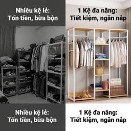 HOF Kệ treo quần áo nhiều tầng kèm kệ để đồ khung thép đa năng đặt sàn dùng cho phòng ngủ 3
