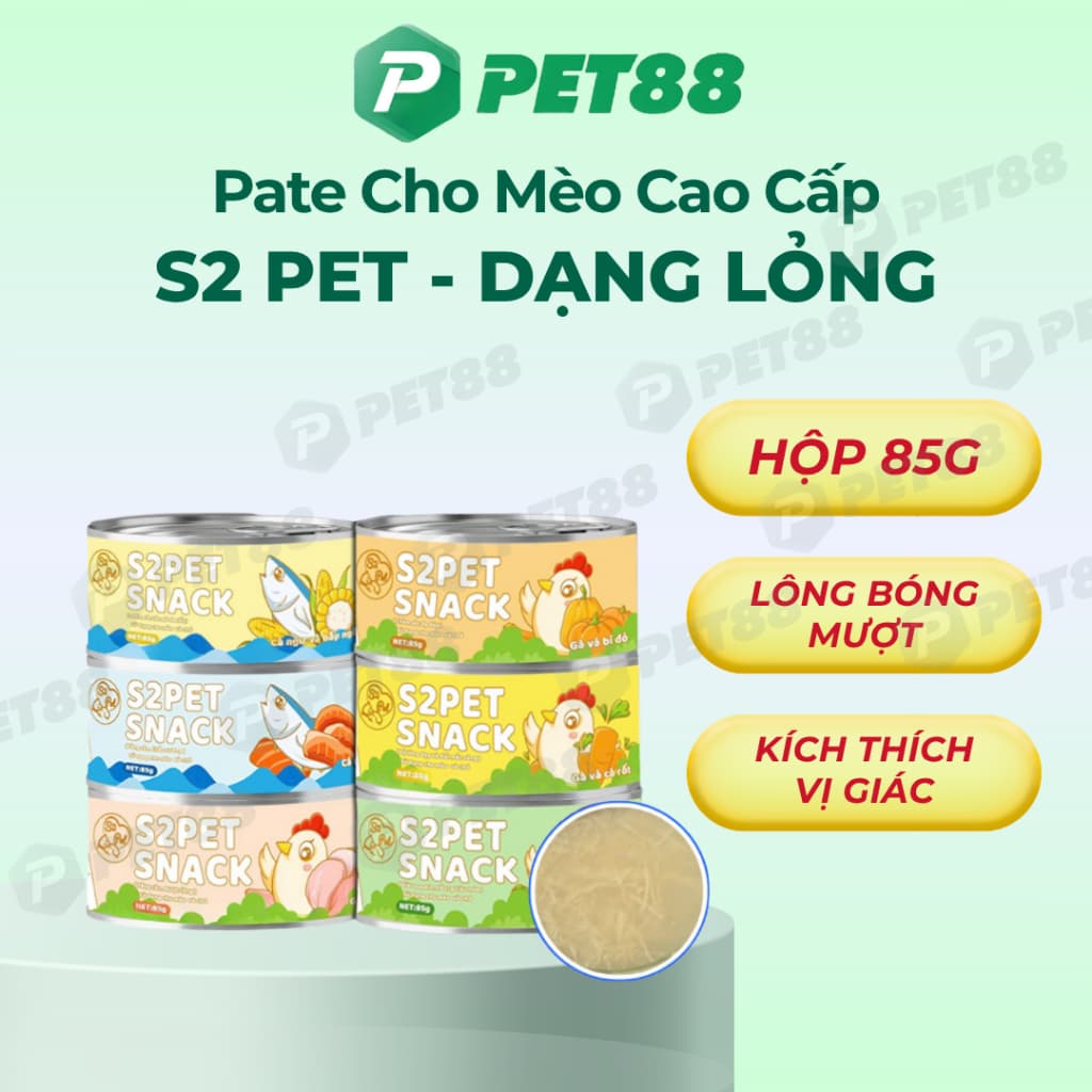 Pate Mèo S2PET Lon 85g – Thịt Xé Sốt Rau Củ, Giàu Dinh Dưỡng, Kích Thích Ăn Ngon, Không Bảo Quản