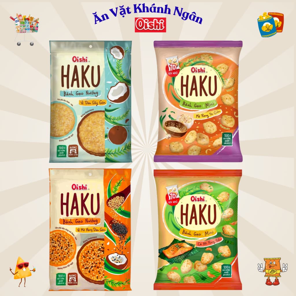 Snack Bánh Gạo Nướng Haku Oishi Đủ Vị Dạng Túi Tiện Lợi 138g-150g- HÀNG CHÍNH HÃNG
