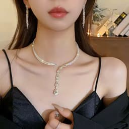 Dây Chuyền Choker Nữ Đính Đá Sang Trọng – Vòng Cổ Dạng Hở Mặt Giọt Nước Lấp Lánh Dự Tiệc Cao Cấp 4