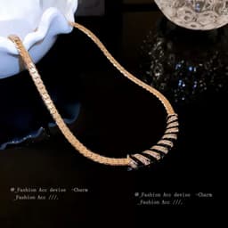 Vòng Cổ Bản To Mạ Vàng Phong Cách Vintage – Dây Chuyền Họa Tiết Vằn Đen Trắng Đính Đá Lấp Lánh Dự Tiệc 4