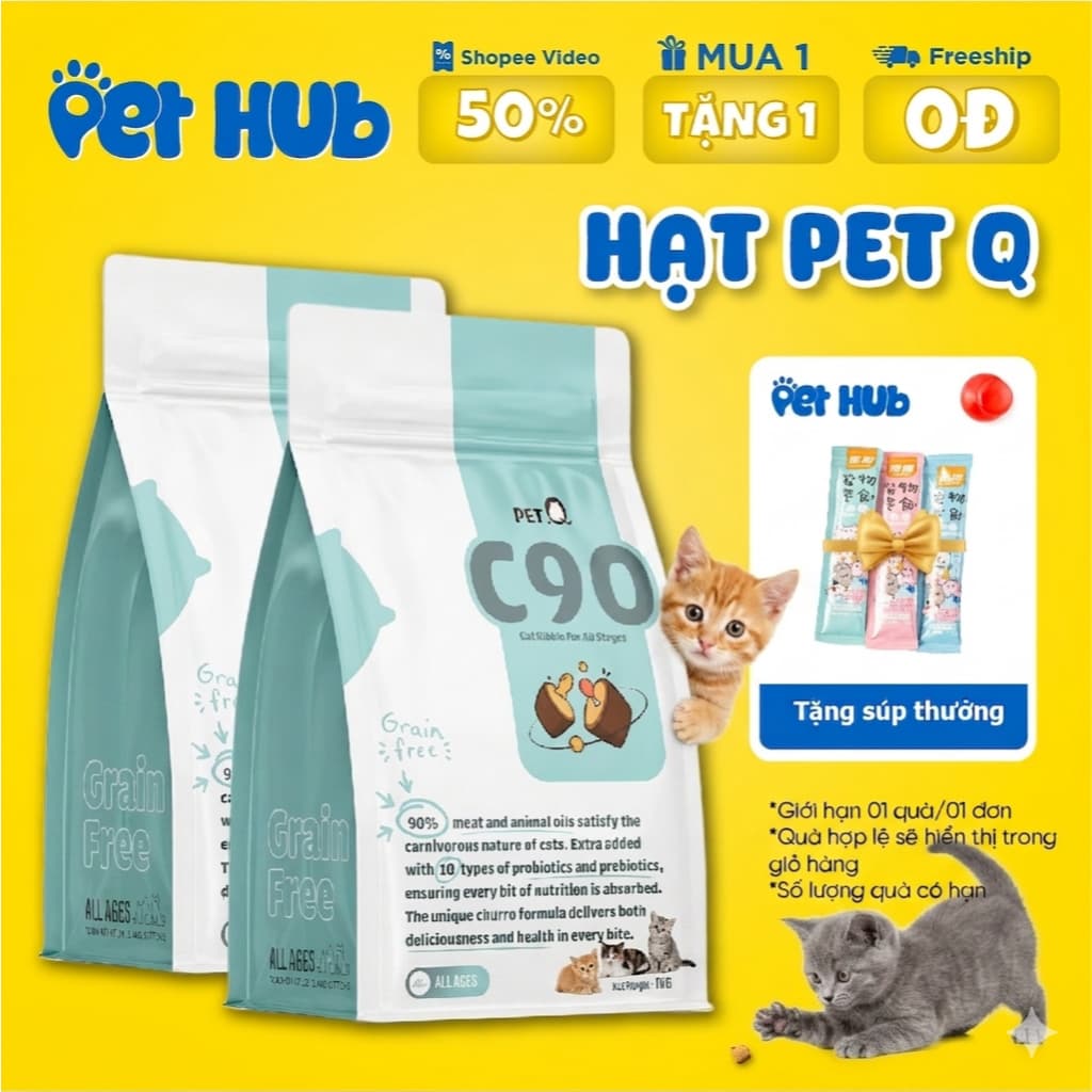 [COMBO 3-5 TÚI] Hạt PetQ Churro C90,C90U,C90K, Thức Ăn Hạt Pet Q Cho Mèo Dinh dưỡng, Ngon miệng