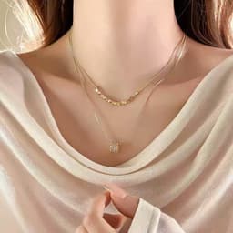 Dây Chuyền Nữ 2 Lớp Mạ Vàng Cao Cấp – Vòng Cổ Layer Mix Mặt Hình Học Và Khối Tròn Đính Đá Sang Trọng 2