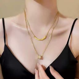 Dây Chuyền Nữ 2 Lớp Mạ Vàng Cao Cấp – Vòng Cổ Layer Mix Mặt Hình Học Và Khối Tròn Đính Đá Sang Trọng 3