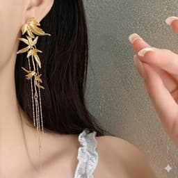 Bông Tai Dáng Dài Hình Lá Tre Mạ Kim Loại Cao Cấp – Khuyên Tai Tua Rua Phong Cách Trung Hoa Sang Trọng Dự Tiệc 4