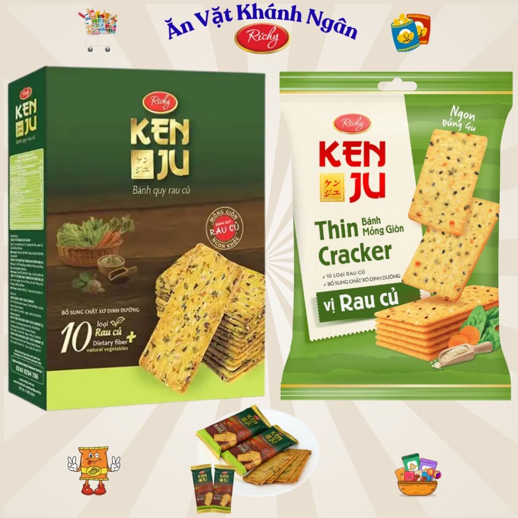 Bánh Quy Kenju Richy Vị Rau Củ - Túi 192g, Hộp 288g - HÀNG CHÍNH HÃNG