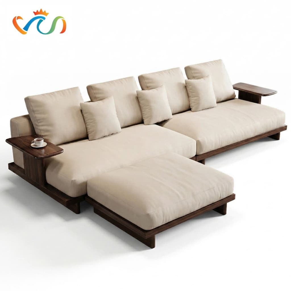 Ghế sofa gỗ tự nhiên đệm nỉ, da VUADECOR VS108