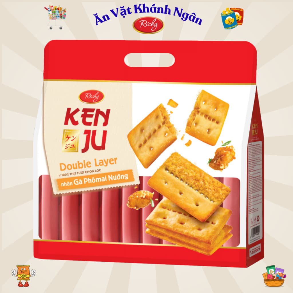 Bánh Kenju 2 lớp Nhân Gà Phô Mai Nướng Túi 216g- HÀNG CHÍNH HÃNG