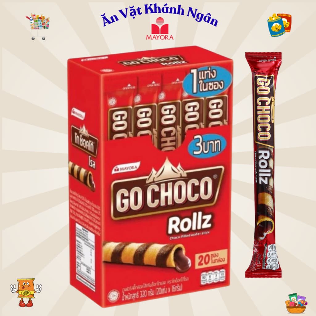 Bánh Quế Xốp Kem Socola Gochoco Rollz Mayora 250g - HÀNG CHÍNH HÃNG
