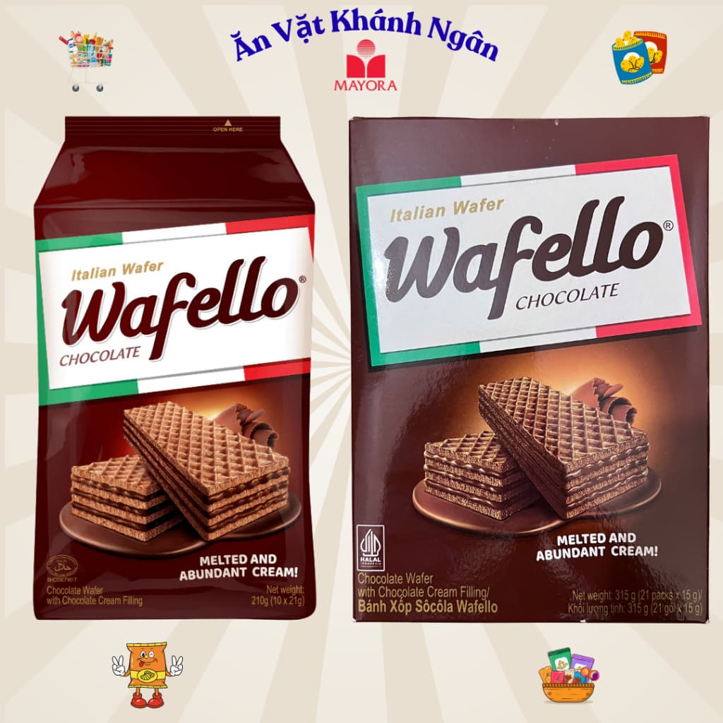Bánh Kem Xốp Wafello Chocolate Túi 210g, Hộp 315g - HÀNG CHÍNH HÃNG