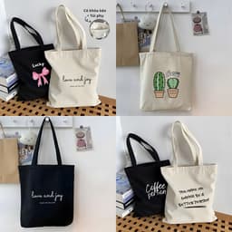 Túi vải tote có khóa kéo,ngăn phụ nhiều hình thời trang túi tote đeo vai dễ thương hottrend đựng vừa A4 35x40cm tota0311 1