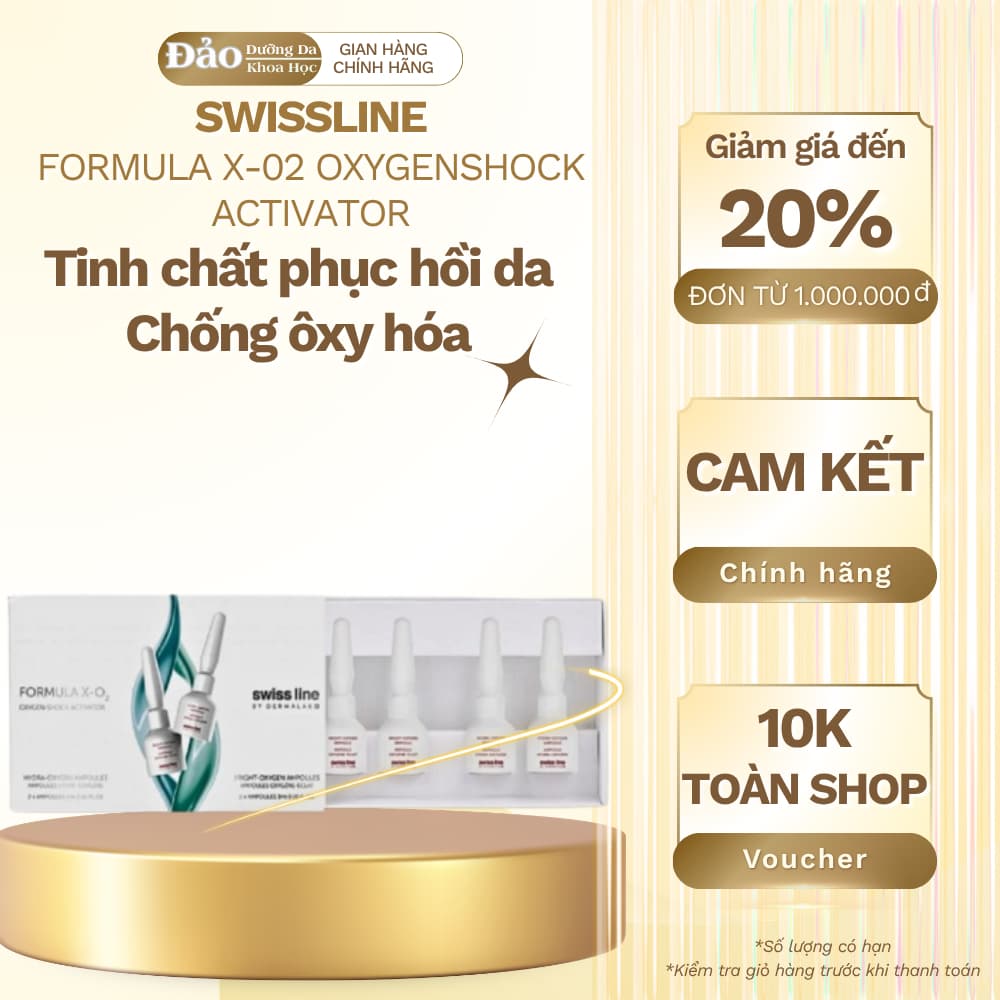 Tinh chất ampoule Swissline Oxygen Shock 4 ống phục hồi da xỉn màu tăng sinh tế bào chống oxy hóa
