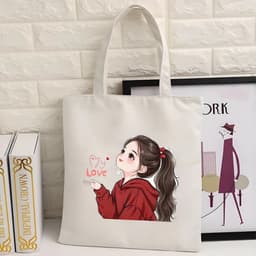 Túi vải tote hình cô gái hot trend khóa kéo, ngăn phụ thời trang túi tote dễ thương đựng vừa A4 35x40cm tota0312 7