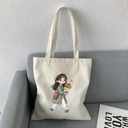 Túi vải tote hình cô gái hot trend khóa kéo, ngăn phụ thời trang túi tote dễ thương đựng vừa A4 35x40cm tota0312 2