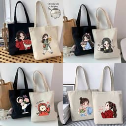 Túi vải tote hình cô gái hot trend khóa kéo, ngăn phụ thời trang túi tote dễ thương đựng vừa A4 35x40cm tota0312 1