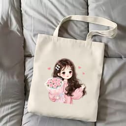 Túi vải tote hình cô gái hot trend khóa kéo, ngăn phụ thời trang túi tote dễ thương đựng vừa A4 35x40cm tota0312 4