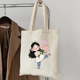 Túi vải tote hình cô gái hot trend khóa kéo, ngăn phụ thời trang túi tote dễ thương đựng vừa A4 35x40cm tota0312 3