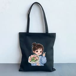 Túi vải tote hình cô gái hot trend khóa kéo, ngăn phụ thời trang túi tote dễ thương đựng vừa A4 35x40cm tota0312 8