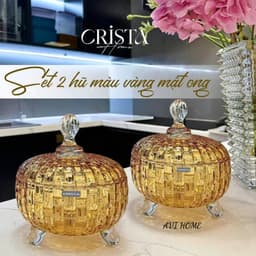 Set 2 Hũ Mứt Thuỷ Tinh Vân Caro Dập Nổi Crista Nhiều Màu Sang Trọng - DeCor Tết [60205] 3