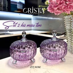 Set 2 Hũ Mứt Thuỷ Tinh Vân Caro Dập Nổi Crista Nhiều Màu Sang Trọng - DeCor Tết [60205] 4