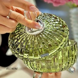Set 2 Hũ Mứt Thuỷ Tinh Vân Caro Dập Nổi Crista Nhiều Màu Sang Trọng - DeCor Tết [60205] 8