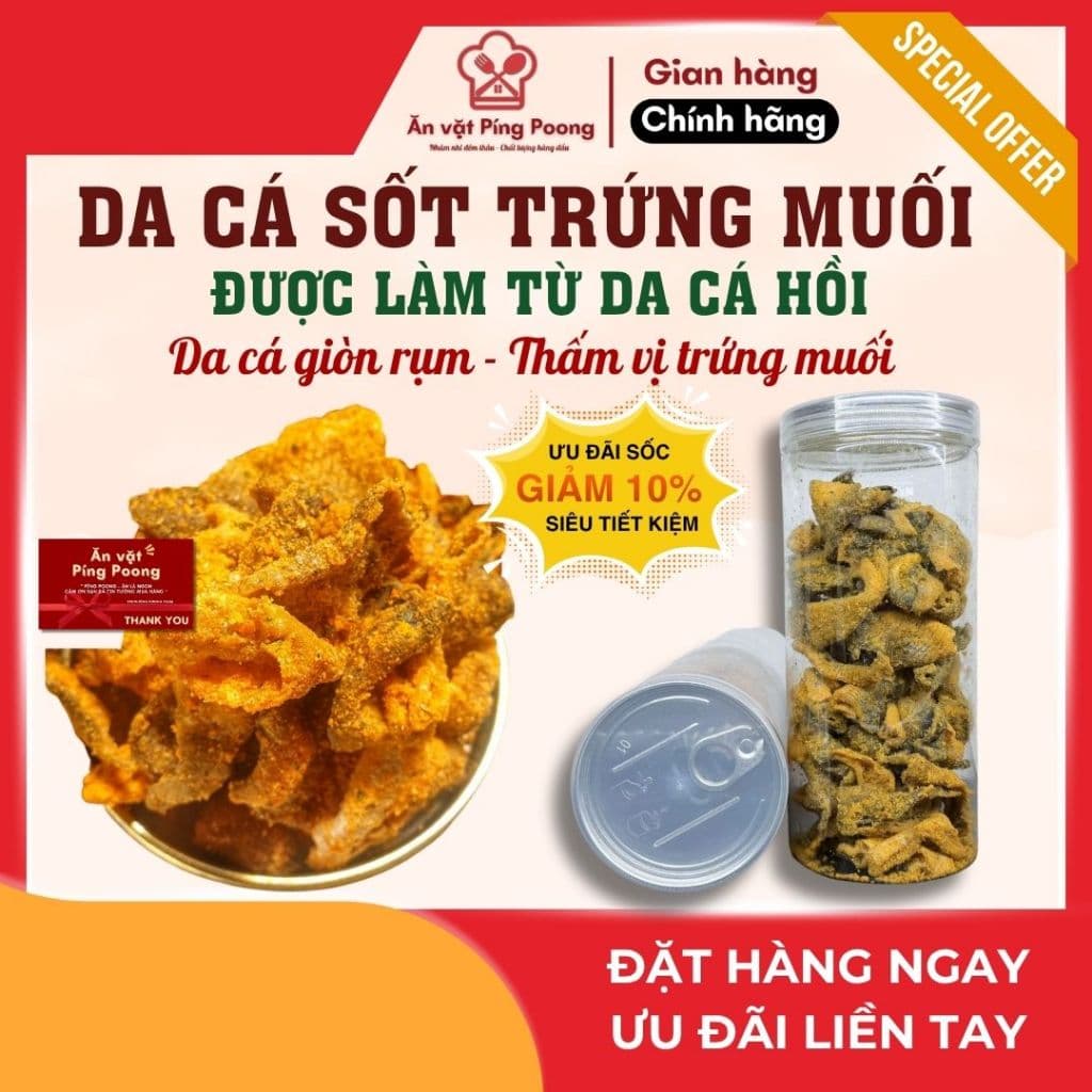 Da Cá Sấy Giòn Lắc Trứng Muối Lon 150G, Giòn Rụm Cay Cay Béo Ngậy Ăn Vặt, Snack Xem Phim