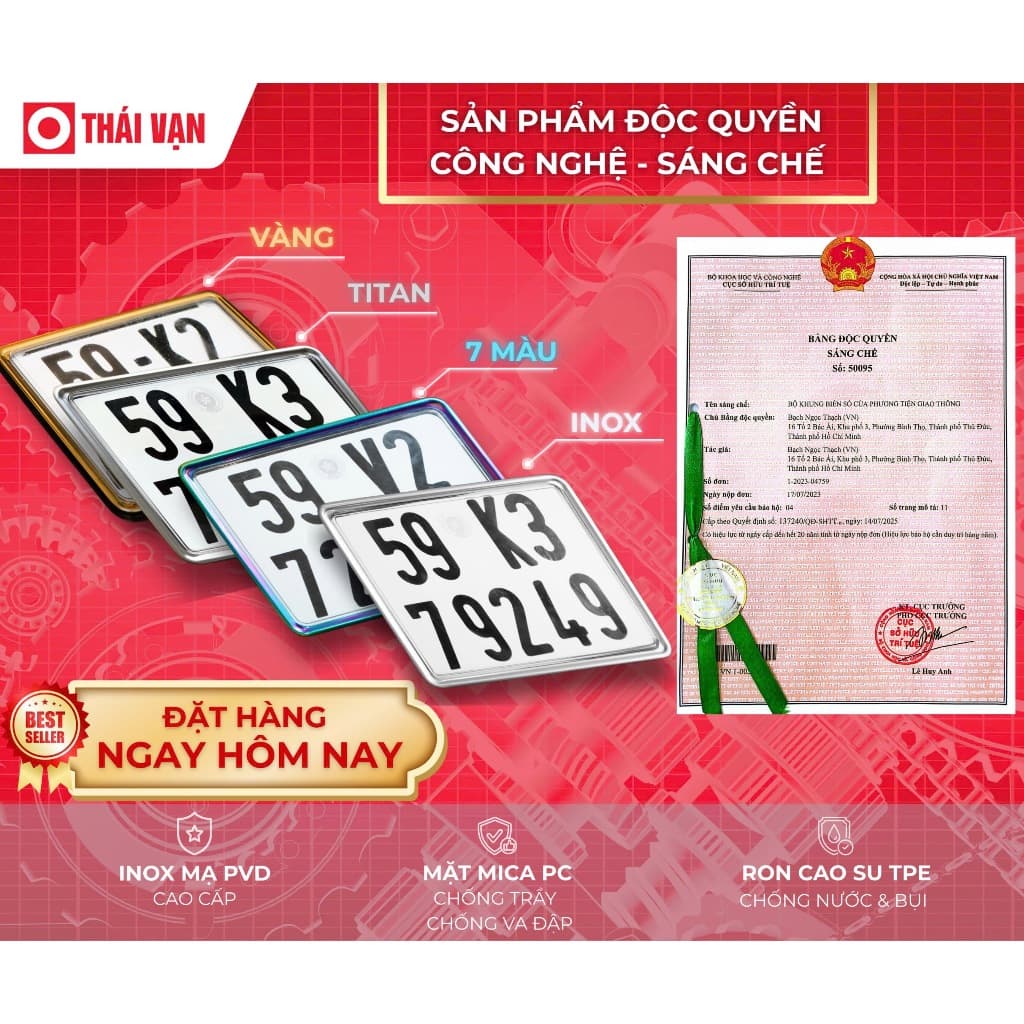 Khung Biển Số Xe Máy Cao Cấp - Tự Gắn - Thái Vạn