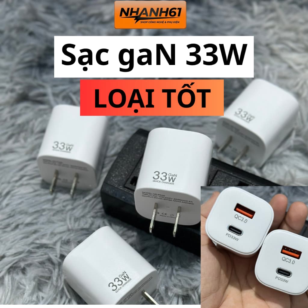 [Hàng 1] Củ Sạc Siêu Nhanh gaN 33w, 2 Cổng Type C Và USB, Không Nóng, Không Loạn Cảm Ứng
