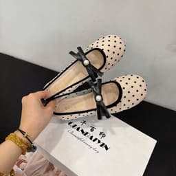 (MỚI HOT) Giày cao gót lưới chấm bi Giày búp bê lưới chấm bi nơ ngọc mẫu mới V55 Giày búp bê nữ quai nơ ngang tiểu thư 1